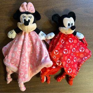Lot of 2 Disney Baby Minnie Mickey Lovey Plush Pacifier Holder Security Blanket